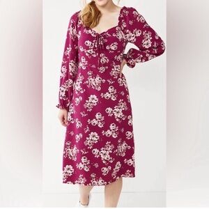 As U Wish Red Midi Dress with Cowl Neck and Bishop Sleeves